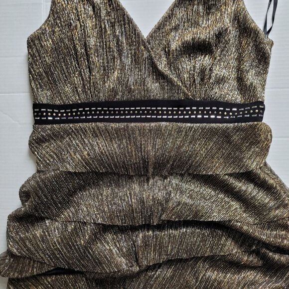 Frank Lyman dress formal evening date gold silver plus 14 metallic vintage gown - Picture 12 of 13